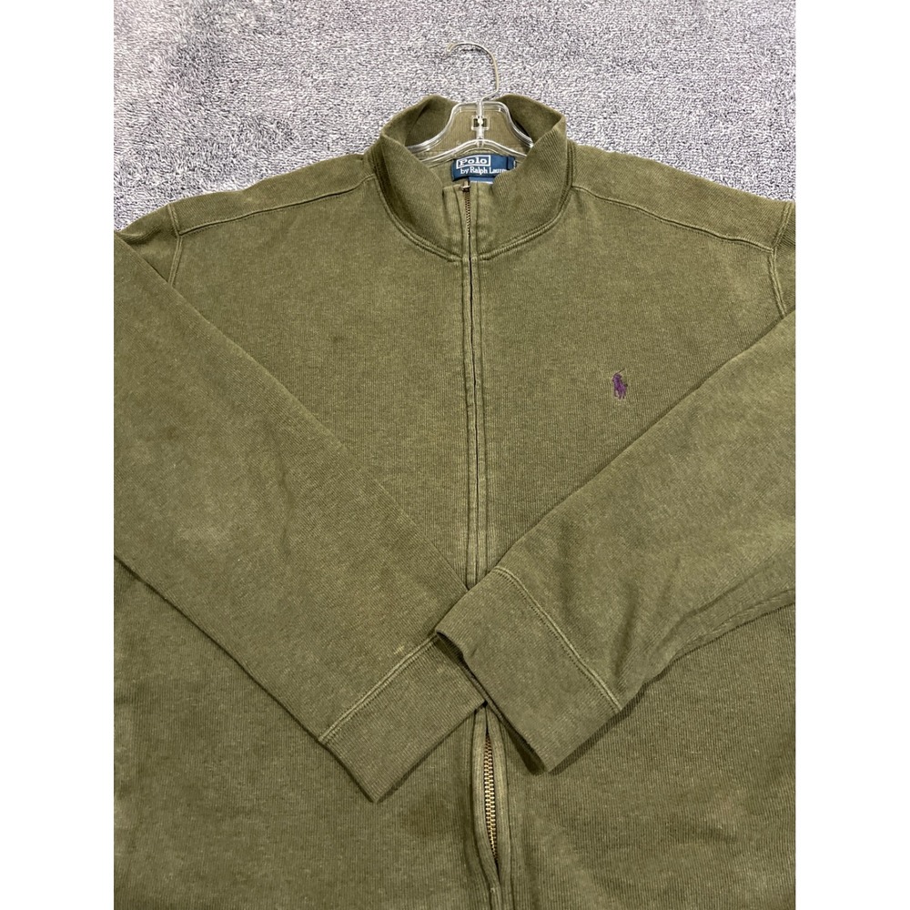 Polo Ralph Lauren Mens XL Full Zip Sweatshirt Olive Green Cotton Mock Neck Pony